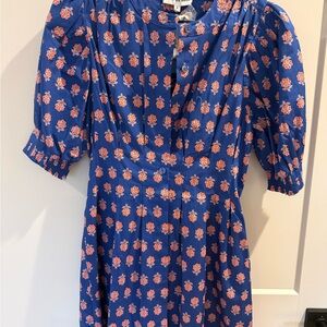 Hunter Bell Blue Dress with Orange Floral Pattern
